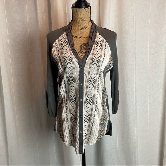 Anthropologie Tiny Lucinda Embroidered Top Grey Aztec Southwest Sz S - Picture 3 of 10